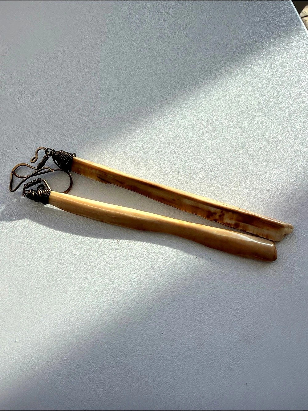 Santa Fe Artisan Carved Bone or Horn  4” Statement Earrings • Handmade